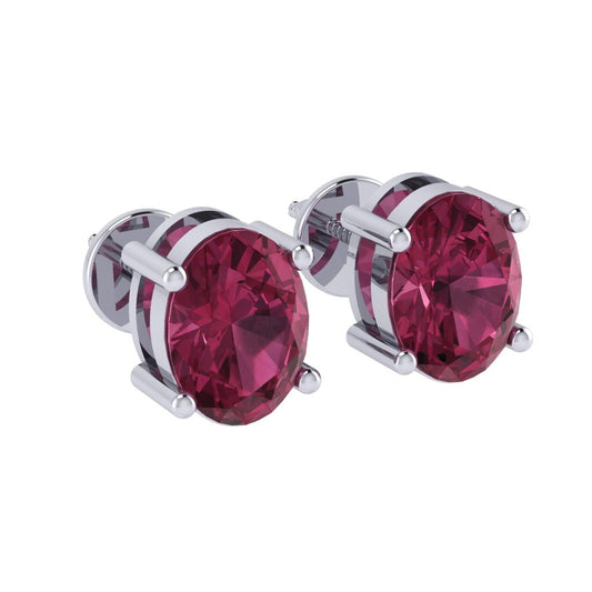 white gold plated sterling silver oval shape tourmaline october birthstone stud earrings