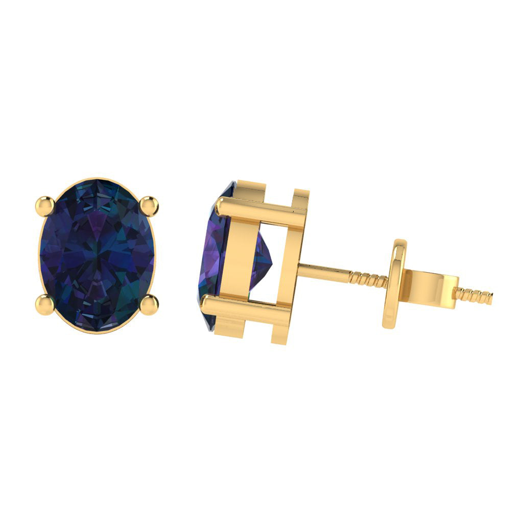 yellow gold plated sterling silver oval shape alexandrite june birthstone stud earrings