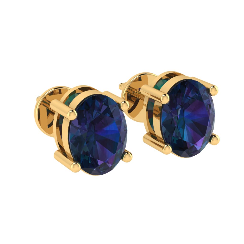 yellow gold plated sterling silver oval shape alexandrite june birthstone stud earrings