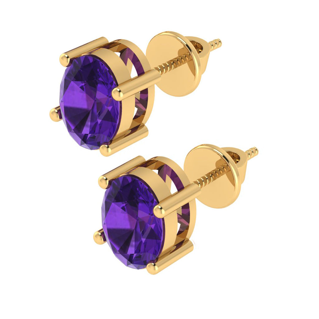 yellow gold plated sterling silver oval shape amethyst february birthstone stud earrings