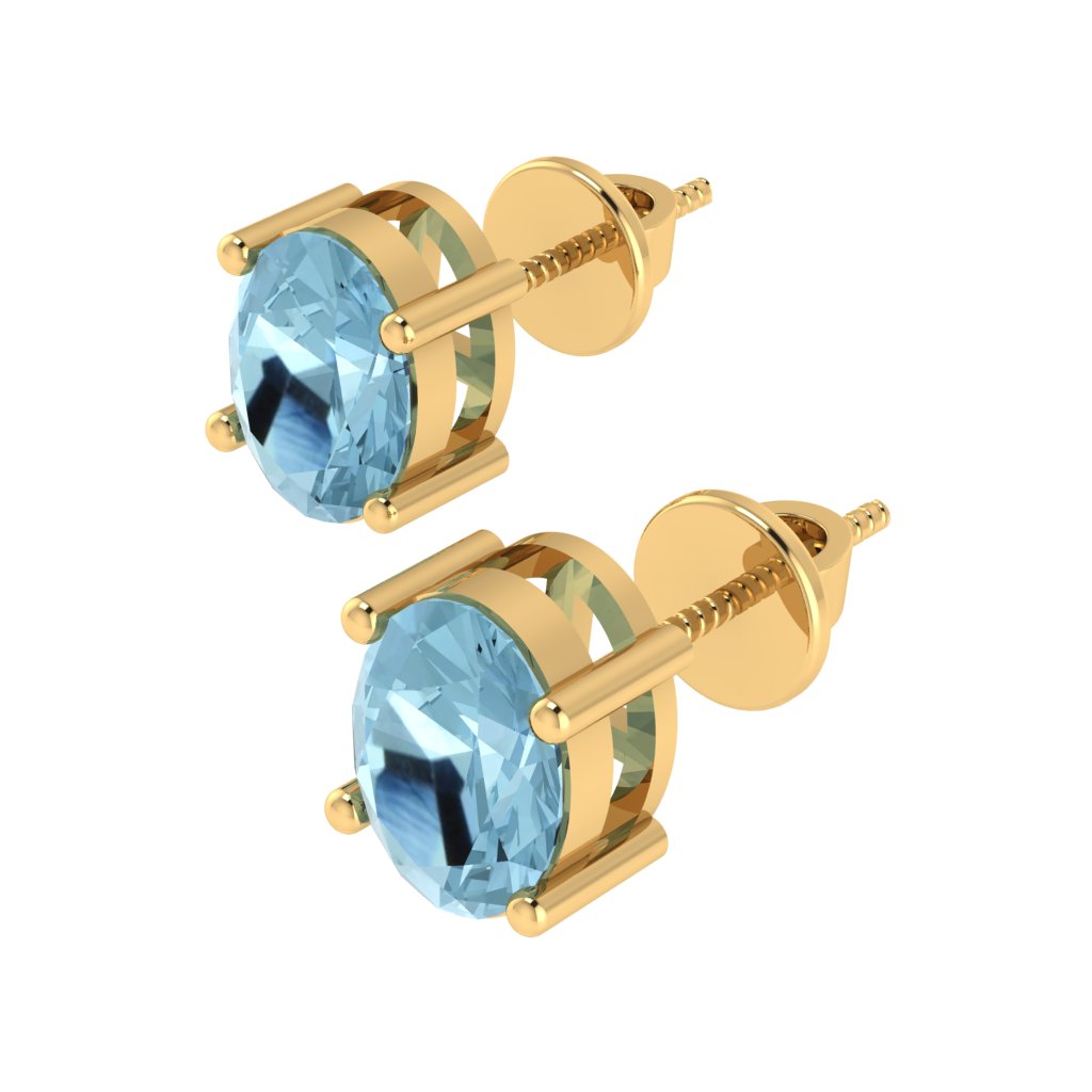 yellow gold plated sterling silver oval shape aquamarine march birthstone stud earrings