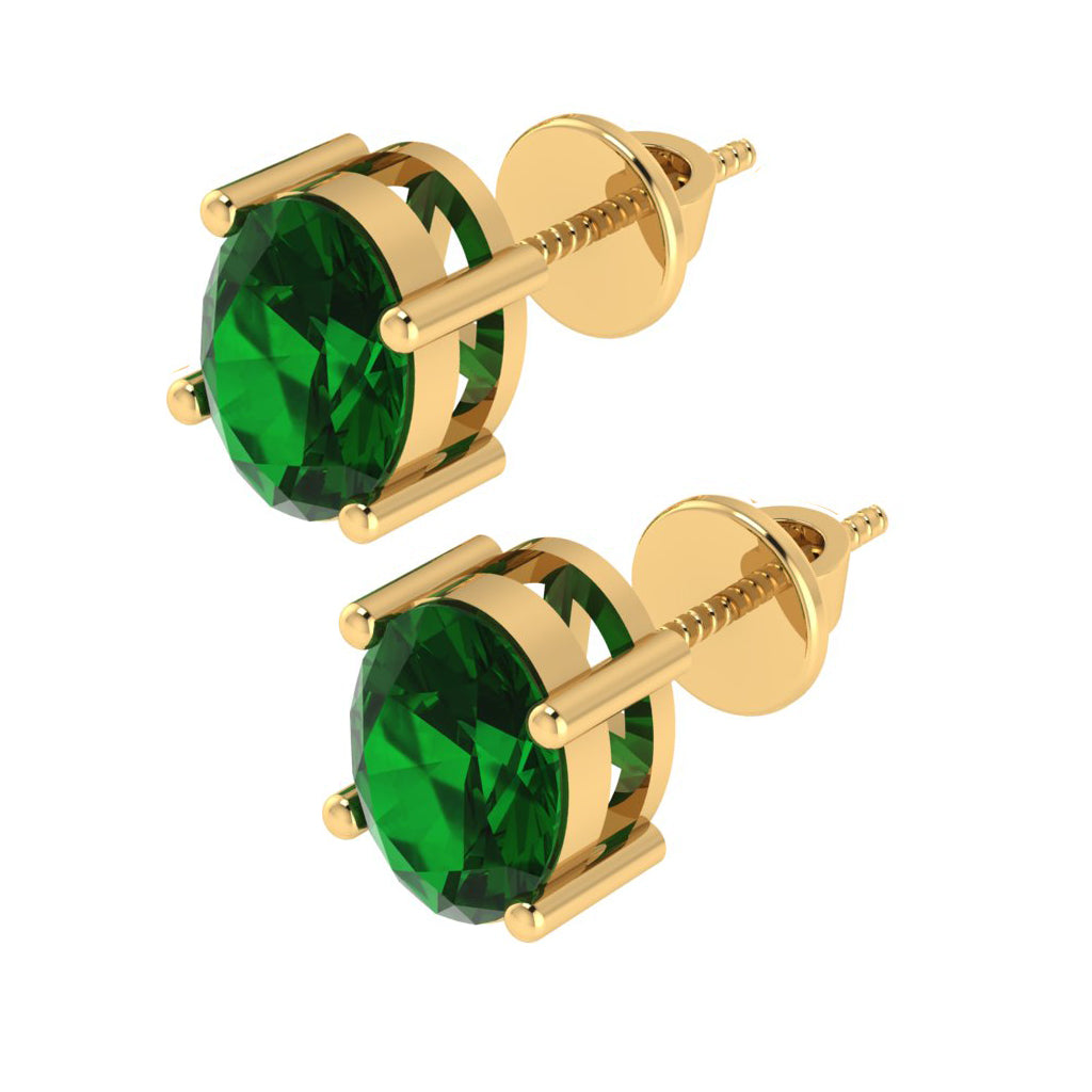 yellow gold plated sterling silver oval shape emerald may birthstone stud earrings