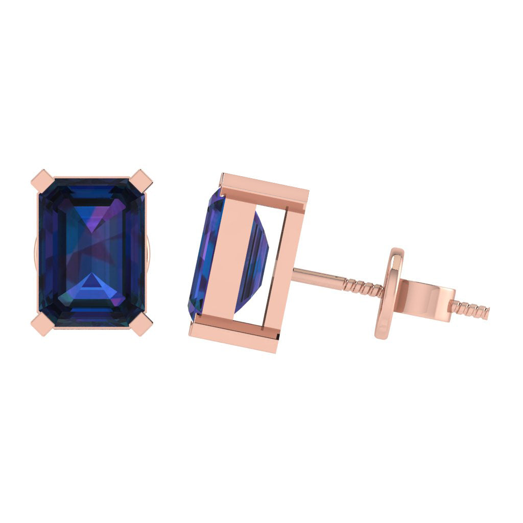 rose gold plated sterling silver emerald cut alexandrite june birthstone stud earrings