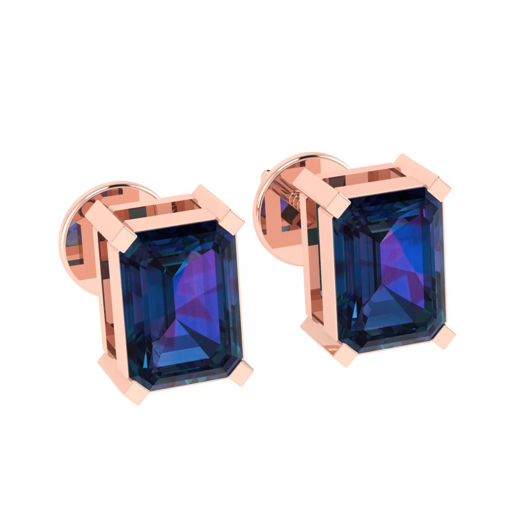 rose gold plated sterling silver emerald cut alexandrite june birthstone stud earrings