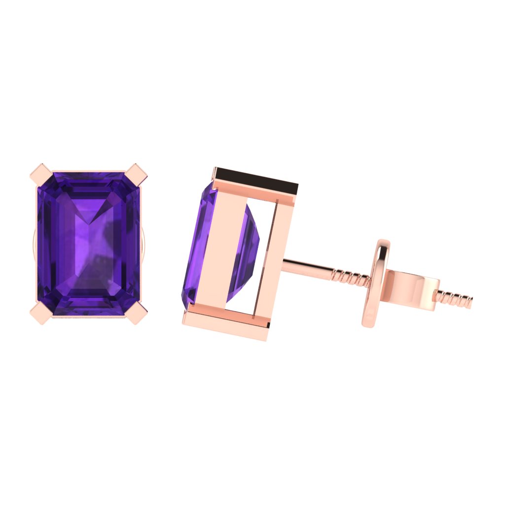 rose gold plated sterling silver emerald cut amethyst february birthstone stud earrings
