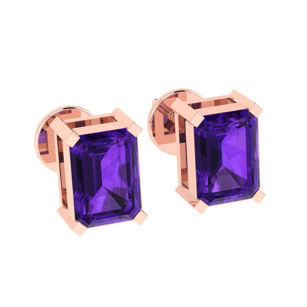 rose gold plated sterling silver emerald cut amethyst february birthstone stud earrings