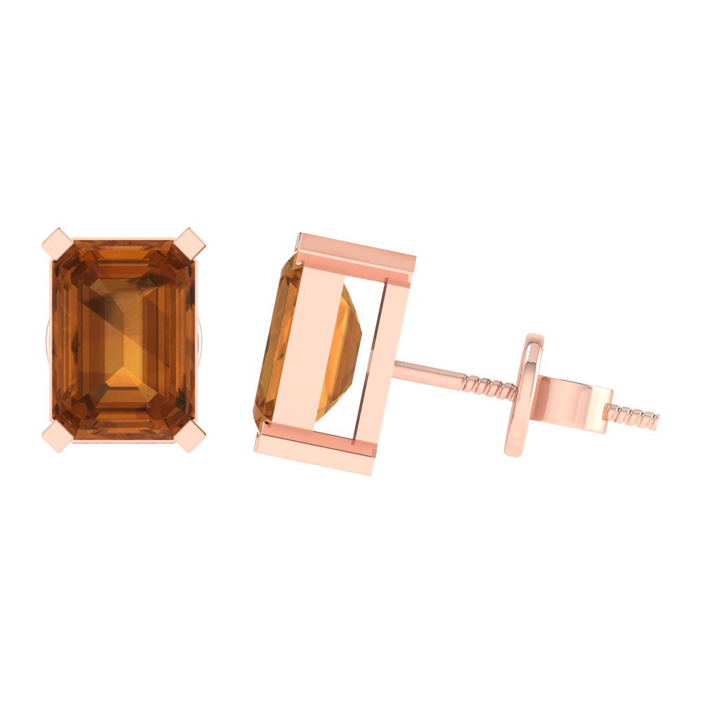 rose gold plated sterling silver emerald cut citrine november birthstone stud earrings