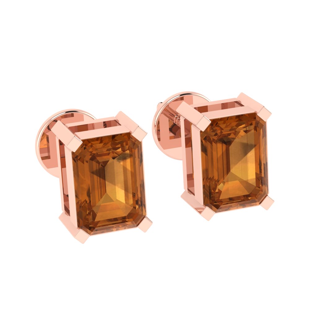 rose gold plated sterling silver emerald cut citrine november birthstone stud earrings
