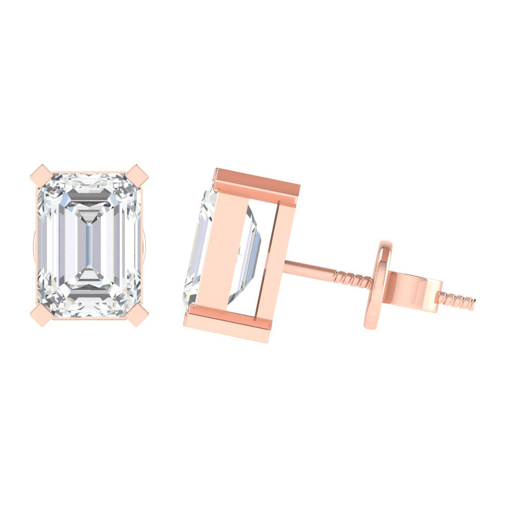 rose gold plated sterling silver emerald cut cubic zirconia april birthstone stud earrings