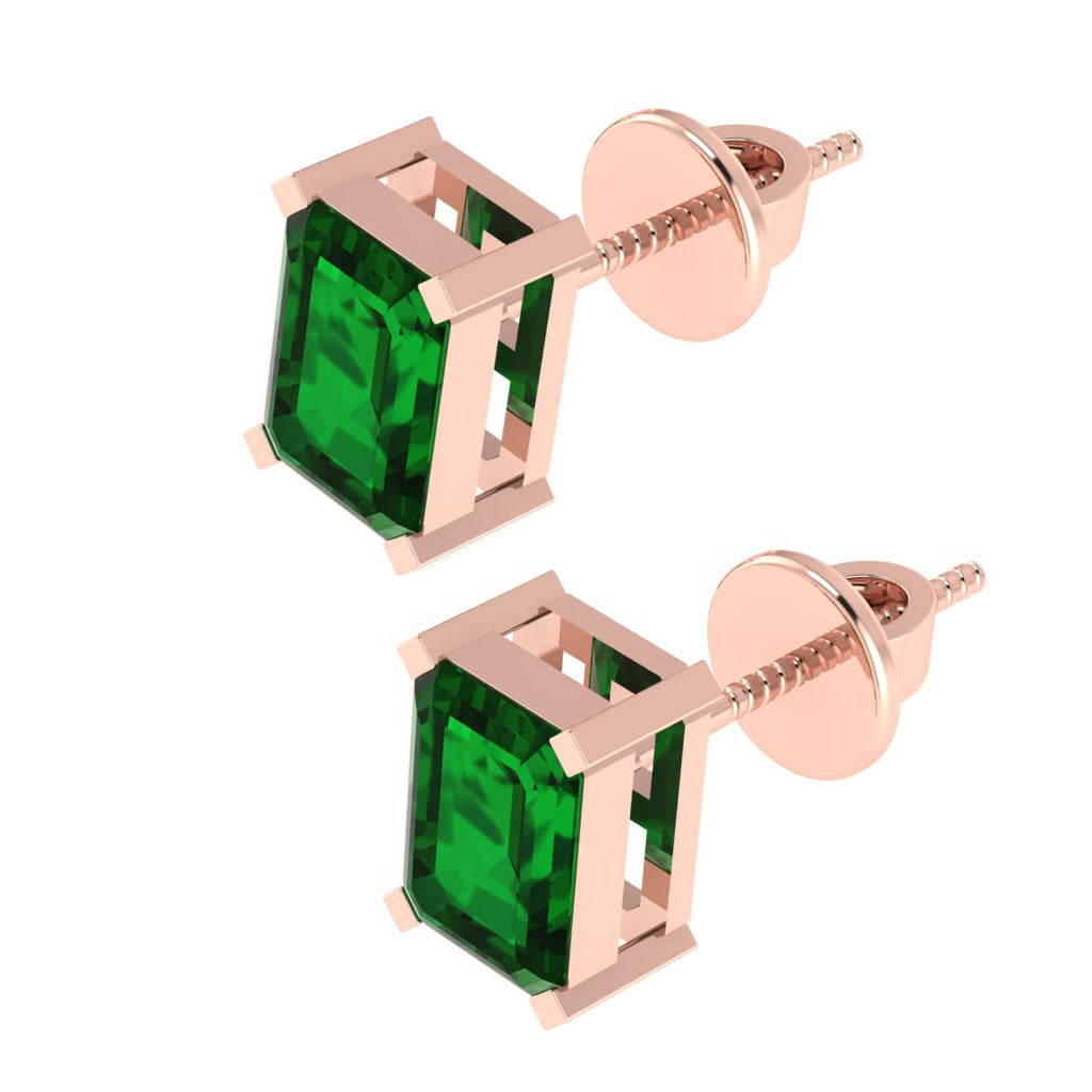 rose gold plated sterling silver emerald cut emerald may birthstone stud earrings