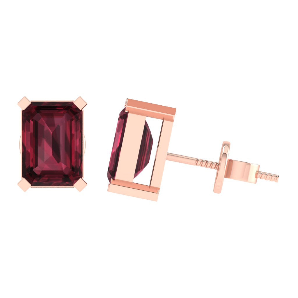 rose gold plated sterling silver emerald cut garnet january birthstone stud earrings
