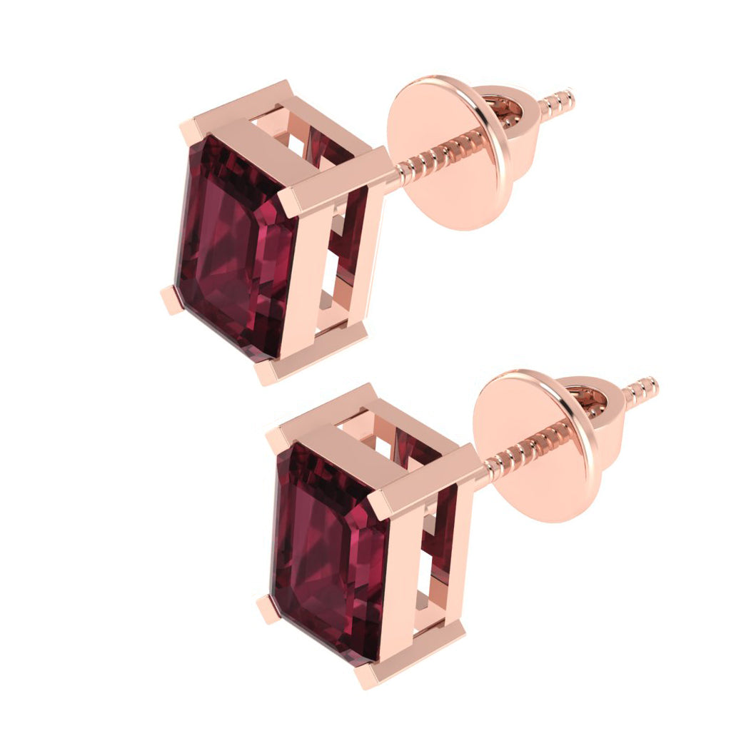 rose gold plated sterling silver emerald cut garnet january birthstone stud earrings