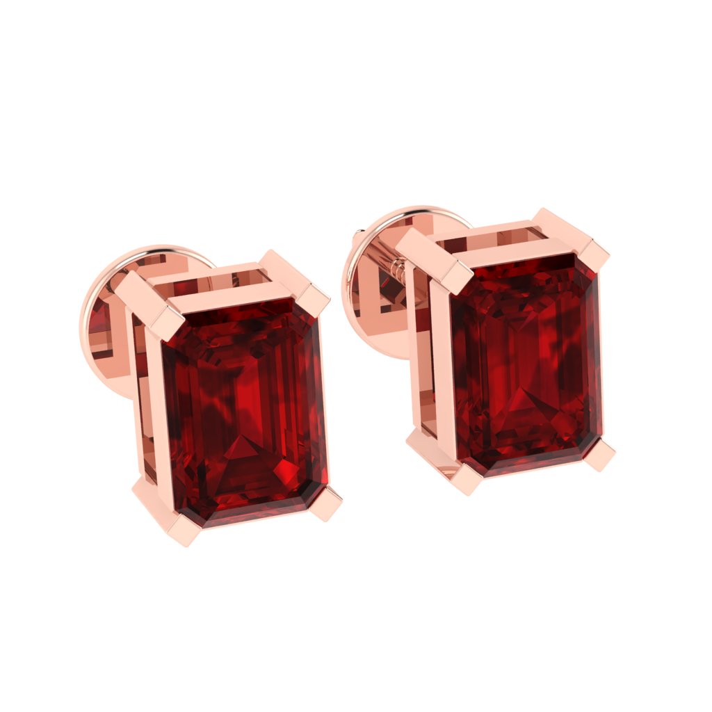 rose gold plated sterling silver emerald cut ruby july birthstone stud earrings