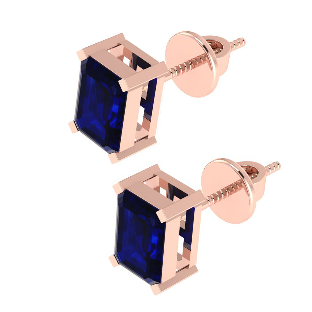 rose gold plated sterling silver emerald cut sapphire september birthstone stud earrings