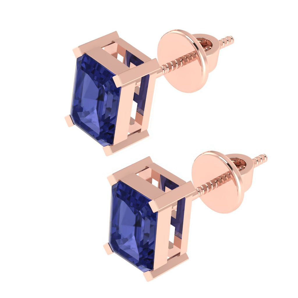 rose gold plated sterling silver emerald cut tanzanite december birthstone stud earrings