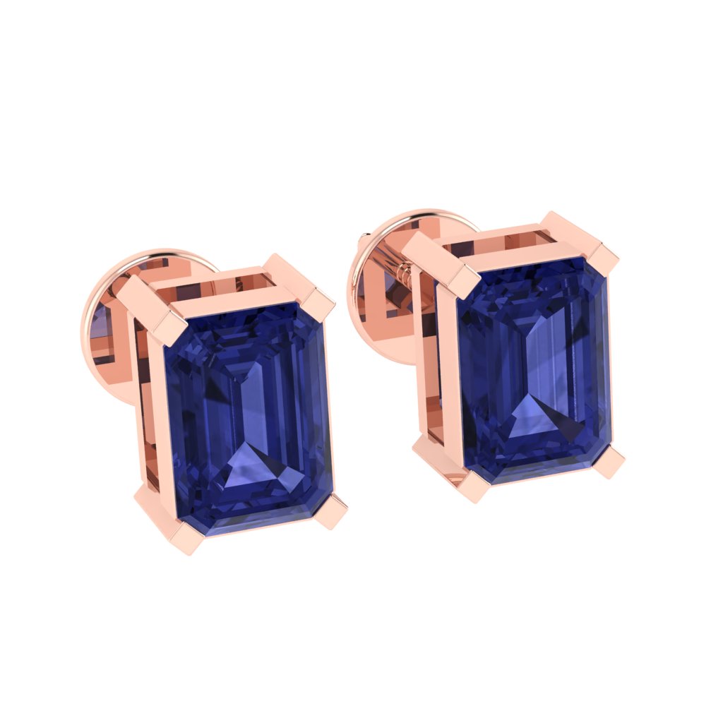 rose gold plated sterling silver emerald cut tanzanite december birthstone stud earrings