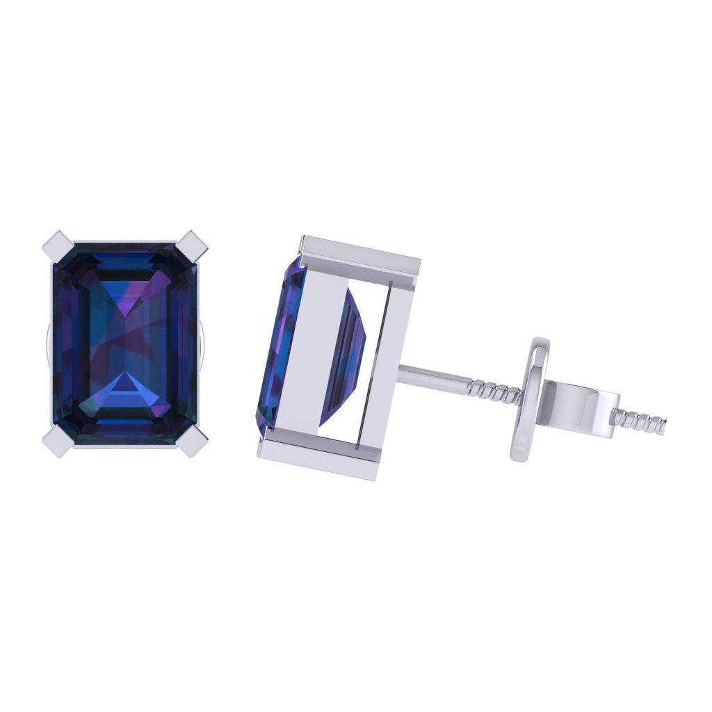 white gold plated sterling silver emerald cut alexandrite june birthstone stud earrings