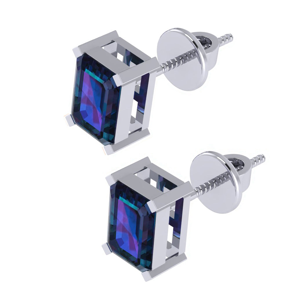 white gold plated sterling silver emerald cut alexandrite june birthstone stud earrings