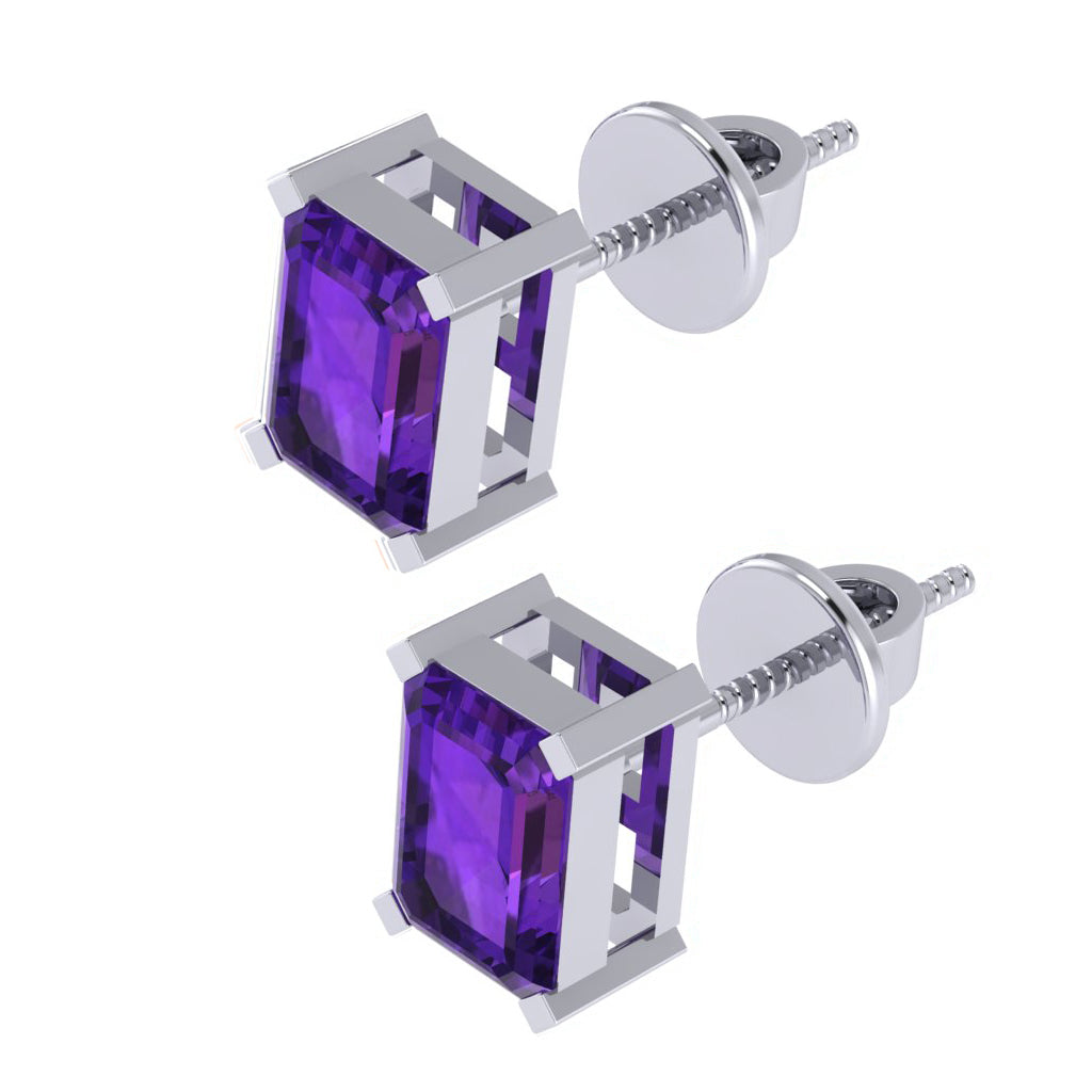 white gold plated sterling silver emerald cut amethyst february birthstone stud earrings