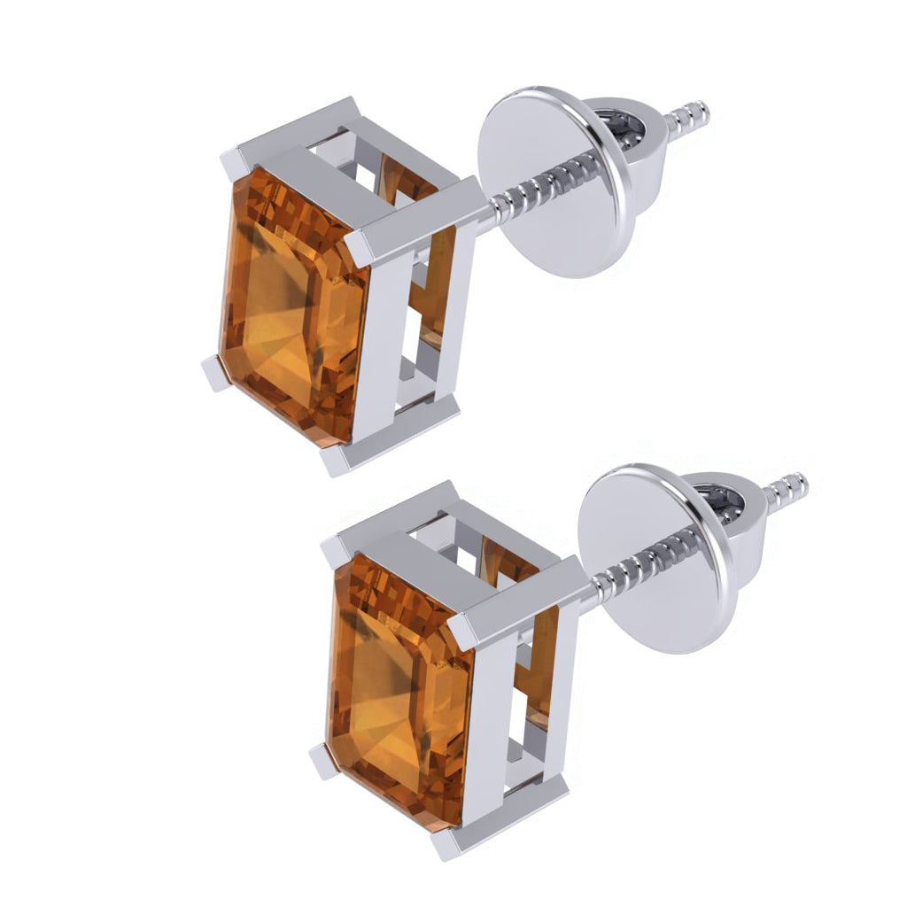 white gold plated sterling silver emerald cut citrine november birthstone stud earrings