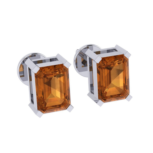 white gold plated sterling silver emerald cut citrine november birthstone stud earrings