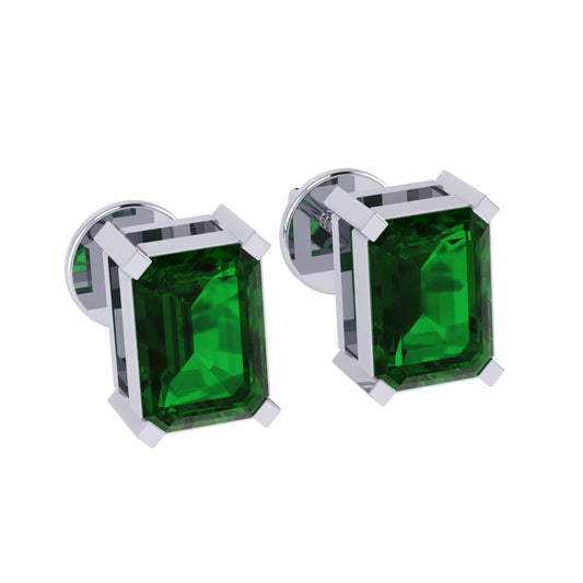 white gold plated sterling silver emerald cut emerald may birthstone stud earrings