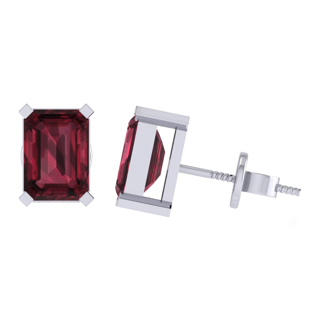 white gold plated sterling silver emerald cut garnet january birthstone stud earrings