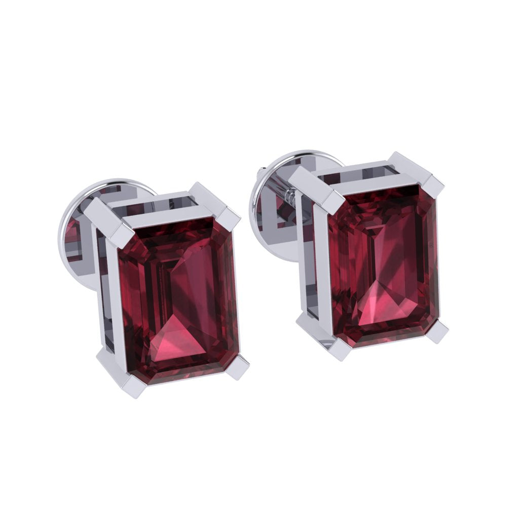 white gold plated sterling silver emerald cut garnet january birthstone stud earrings