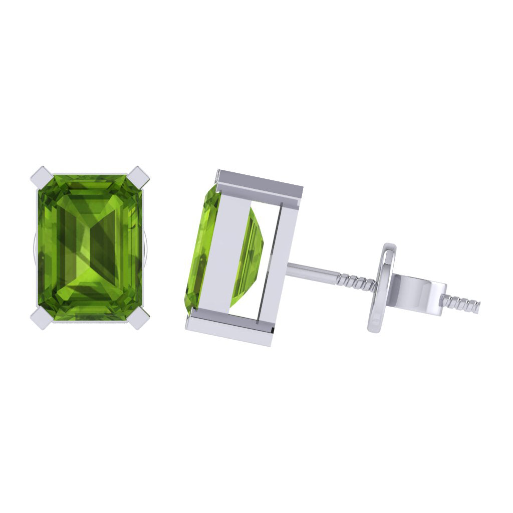 white gold plated sterling silver emerald cut peridot august birthstone stud earrings