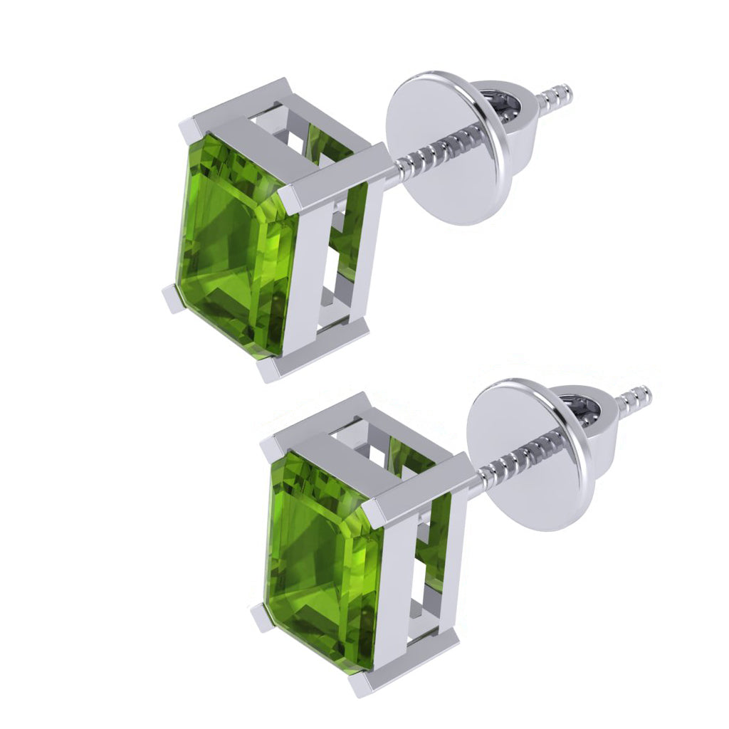 white gold plated sterling silver emerald cut peridot august birthstone stud earrings