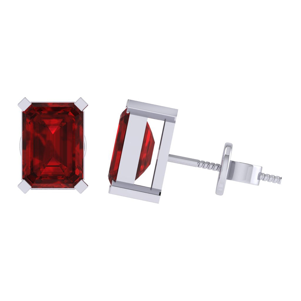 white gold plated sterling silver emerald cut ruby july birthstone stud earrings
