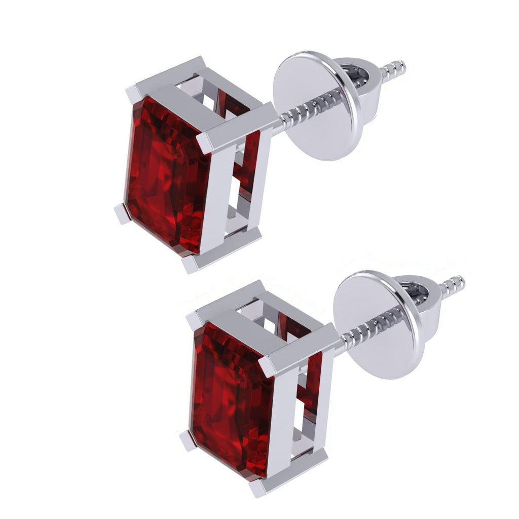 white gold plated sterling silver emerald cut ruby july birthstone stud earrings