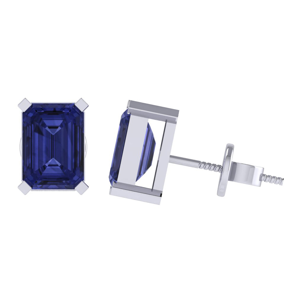 white gold plated sterling silver emerald cut tanzanite december birthstone stud earrings