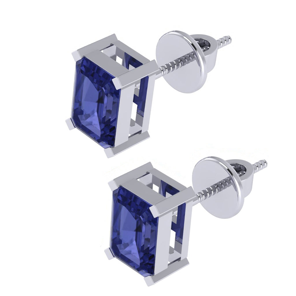 white gold plated sterling silver emerald cut tanzanite december birthstone stud earrings