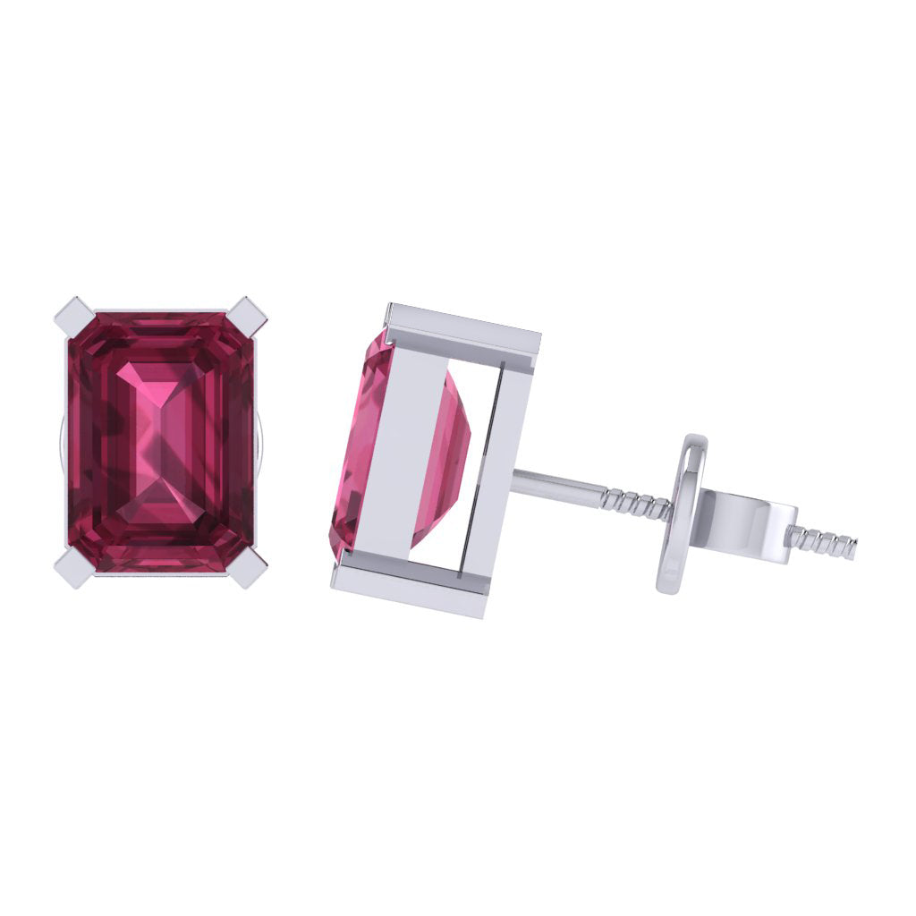 white gold plated sterling silver emerald cut tourmaline october birthstone stud earrings