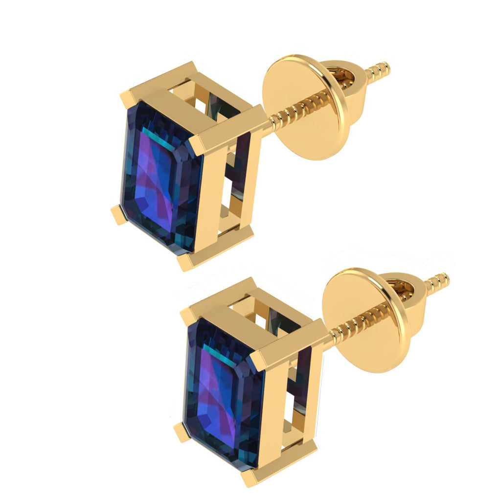 yellow gold plated sterling silver emerald cut alexandrite june birthstone stud earrings