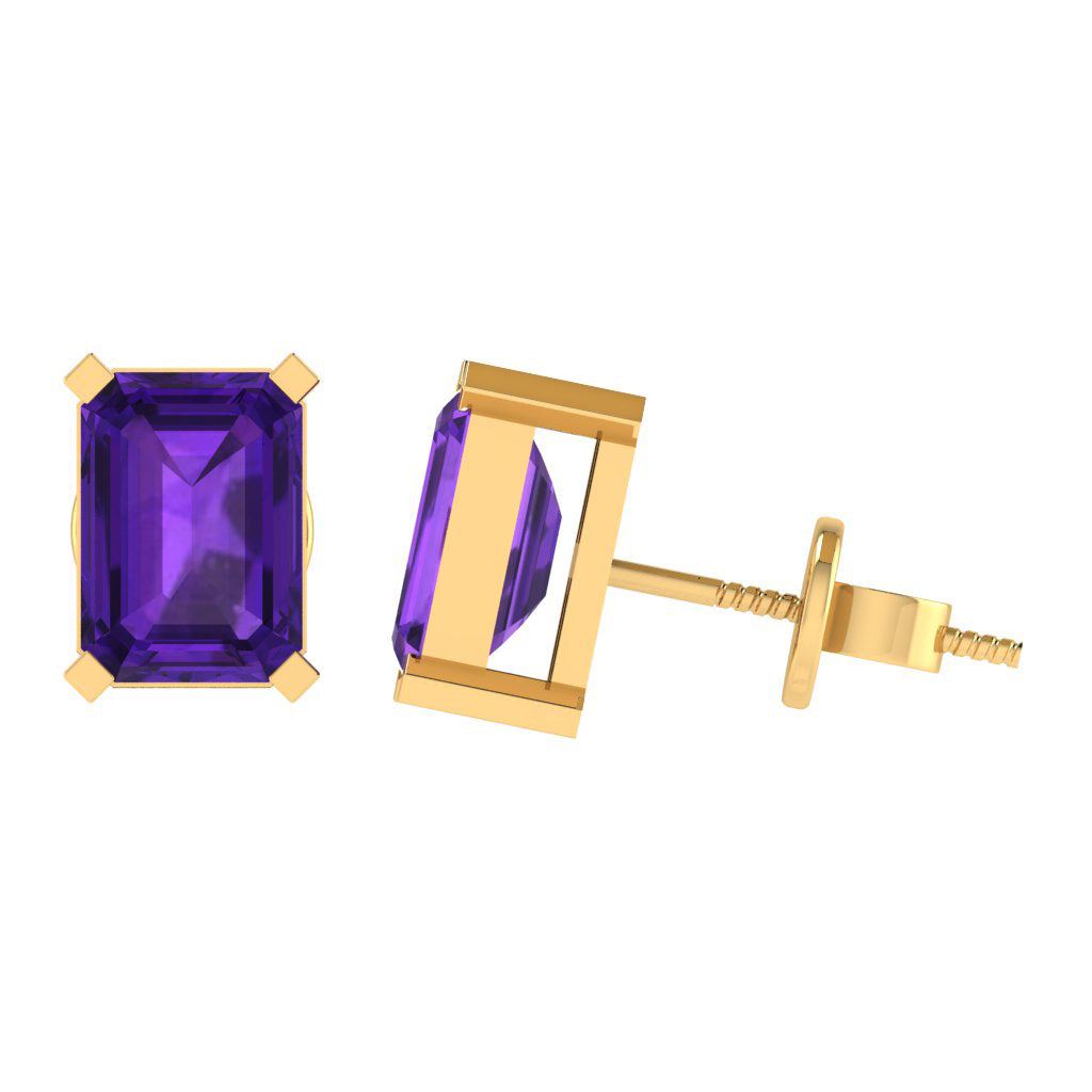yellow gold plated sterling silver emerald cut amethyst february birthstone stud earrings