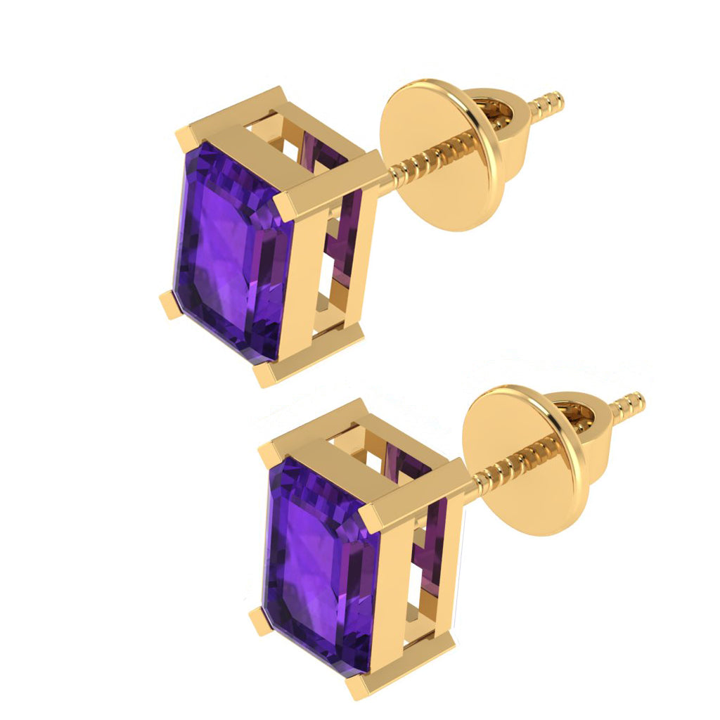 yellow gold plated sterling silver emerald cut amethyst february birthstone stud earrings