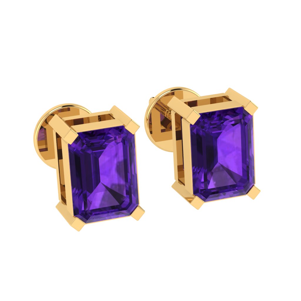 yellow gold plated sterling silver emerald cut amethyst february birthstone stud earrings