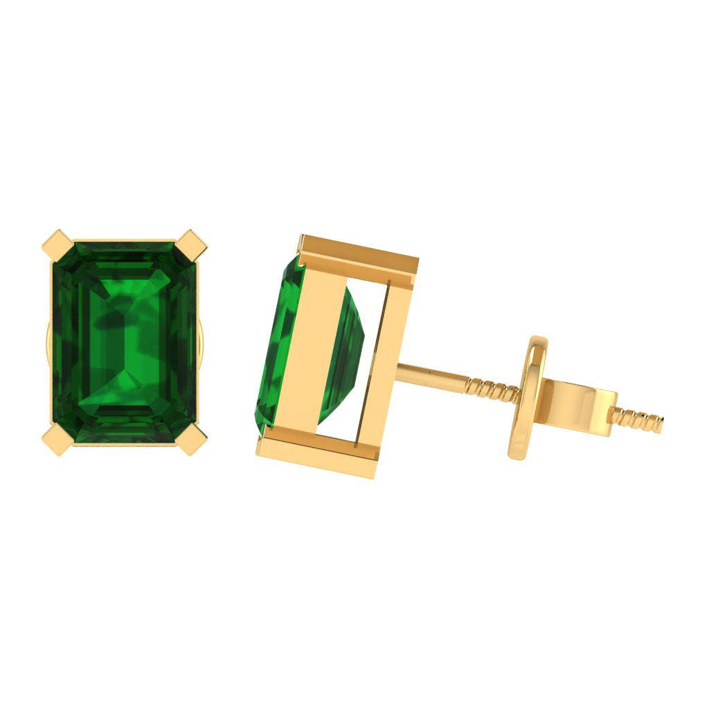 yellow gold plated sterling silver emerald cut emerald may birthstone stud earrings
