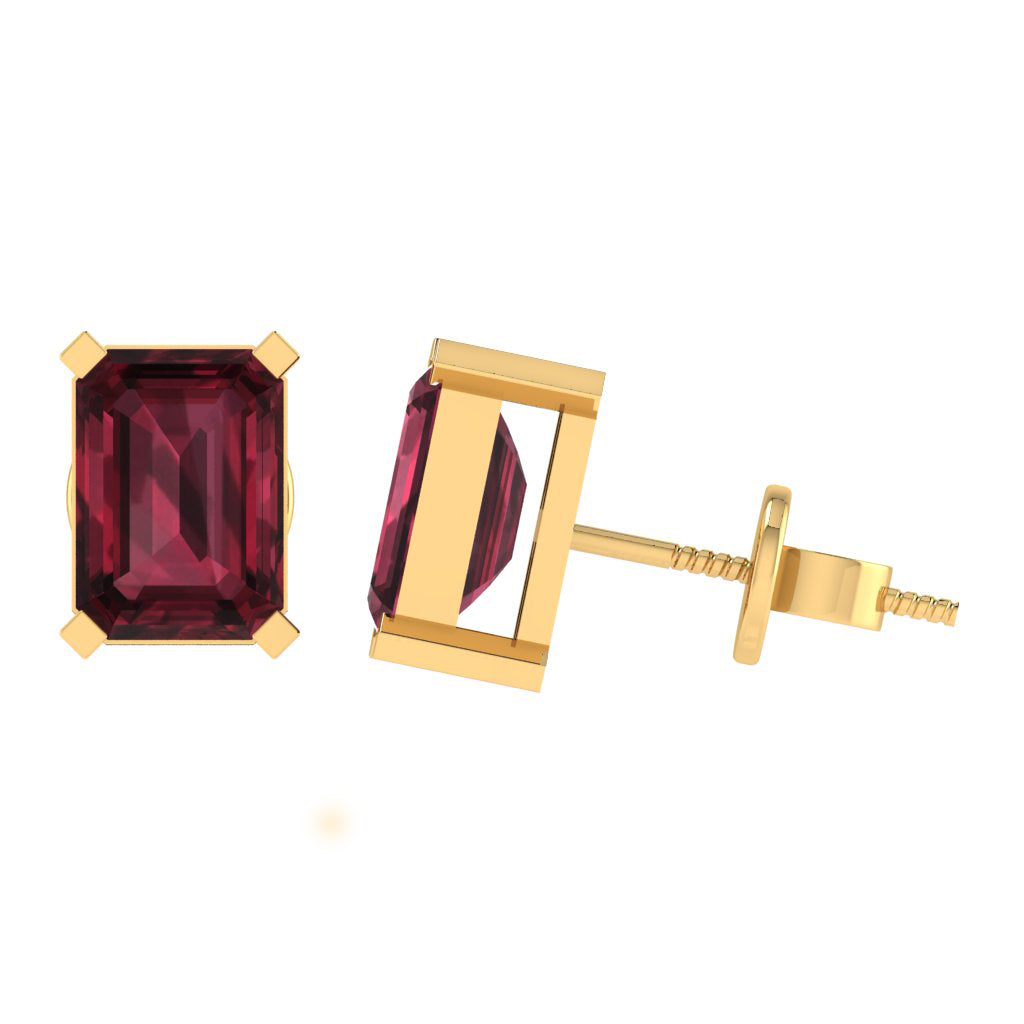 yellow gold plated sterling silver emerald cut garnet january birthstone stud earrings