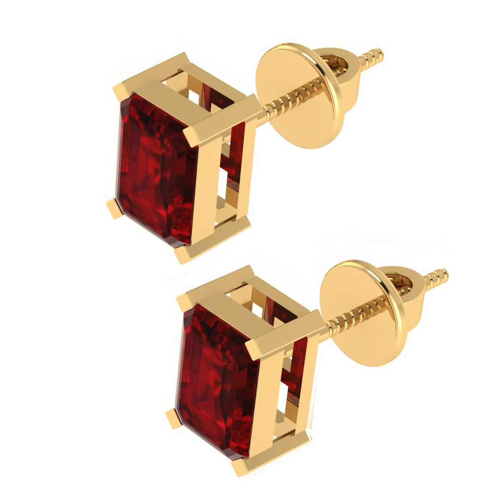 yellow gold plated sterling silver emerald cut garnet january birthstone stud earrings
