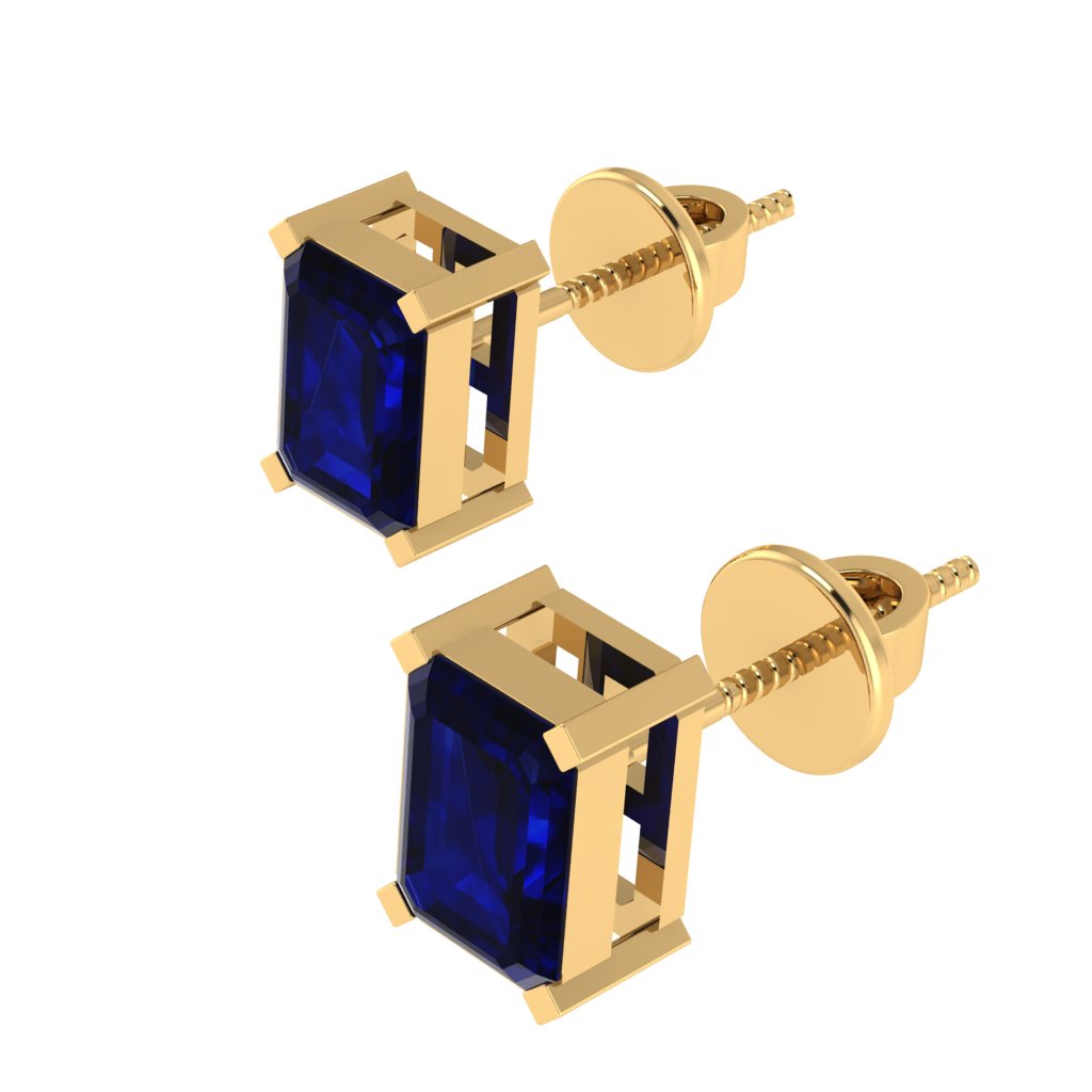 yellow gold plated sterling silver emerald cut sapphire september birthstone stud earrings
