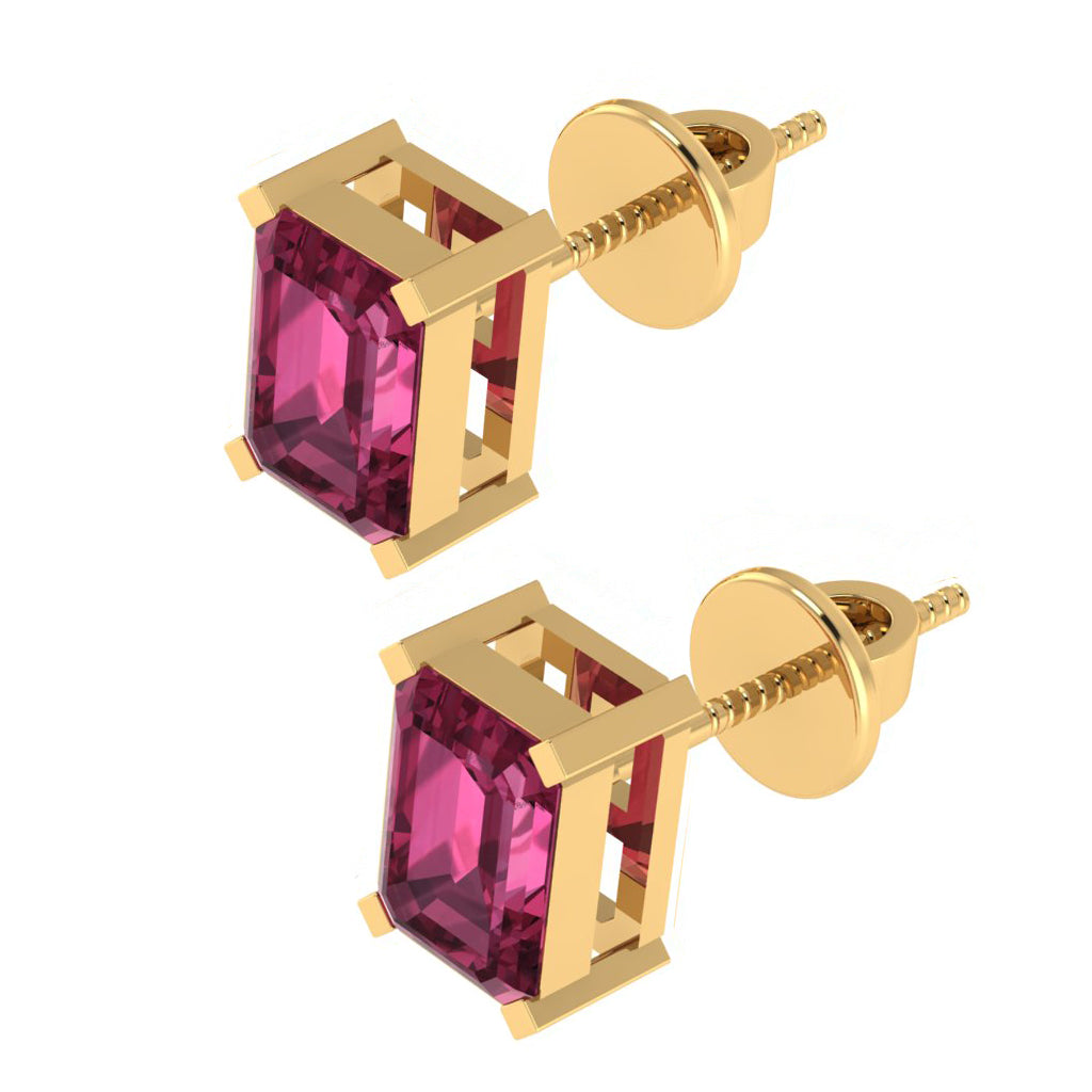 yellow gold plated sterling silver emerald cut tourmaline october birthstone stud earrings