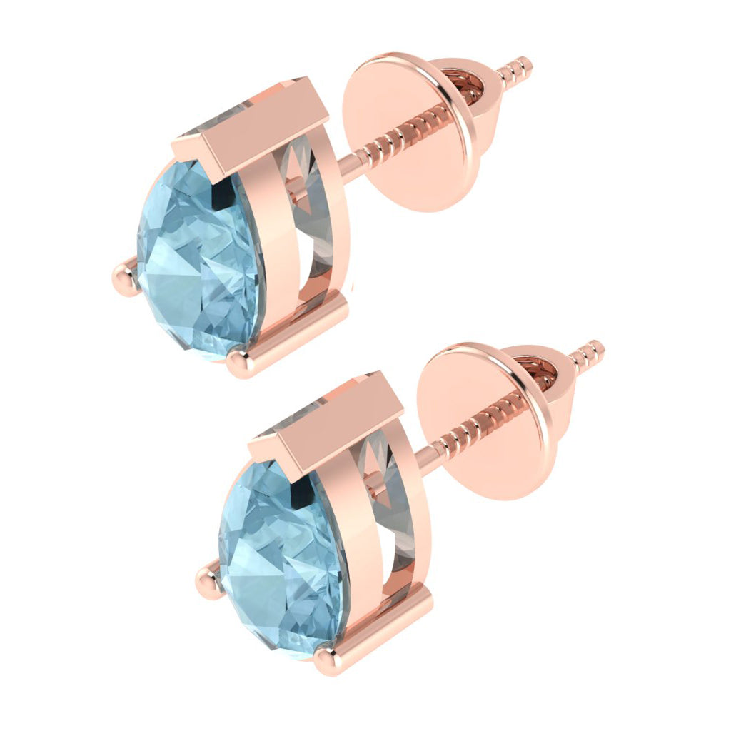 rose gold plated sterling silver pear shape aquamarine march birthstone stud earrings