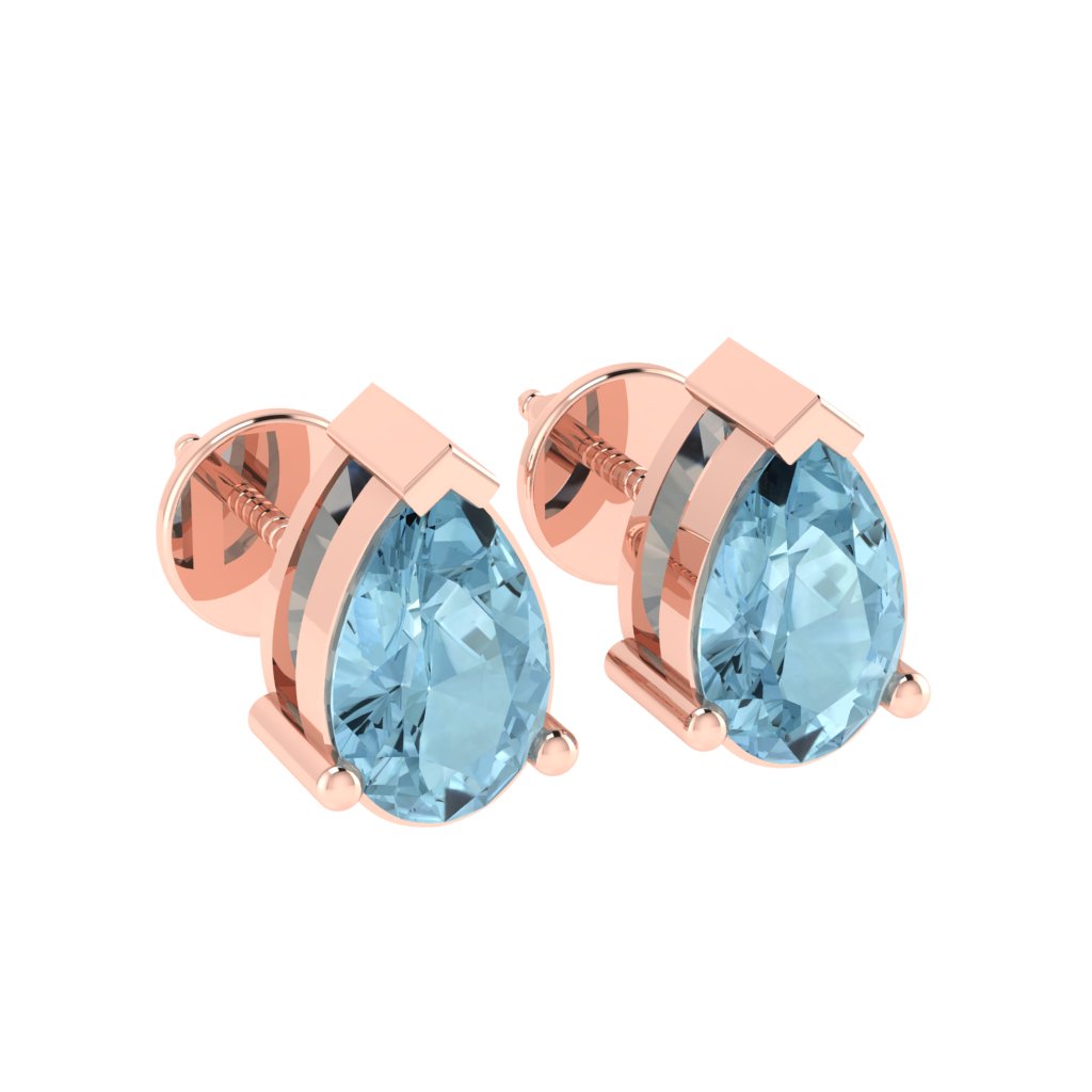 rose gold plated sterling silver pear shape aquamarine march birthstone stud earrings