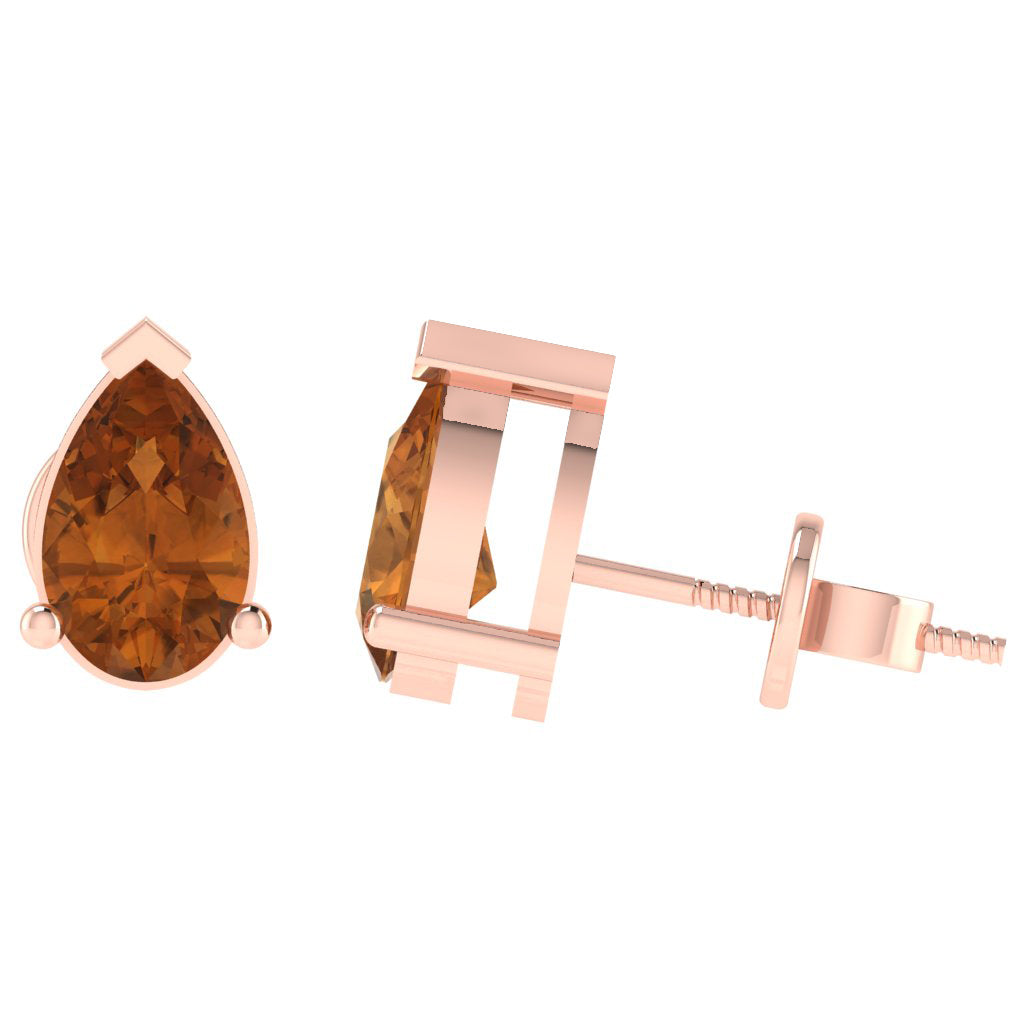 rose gold plated sterling silver pear shape citrine november birthstone stud earrings