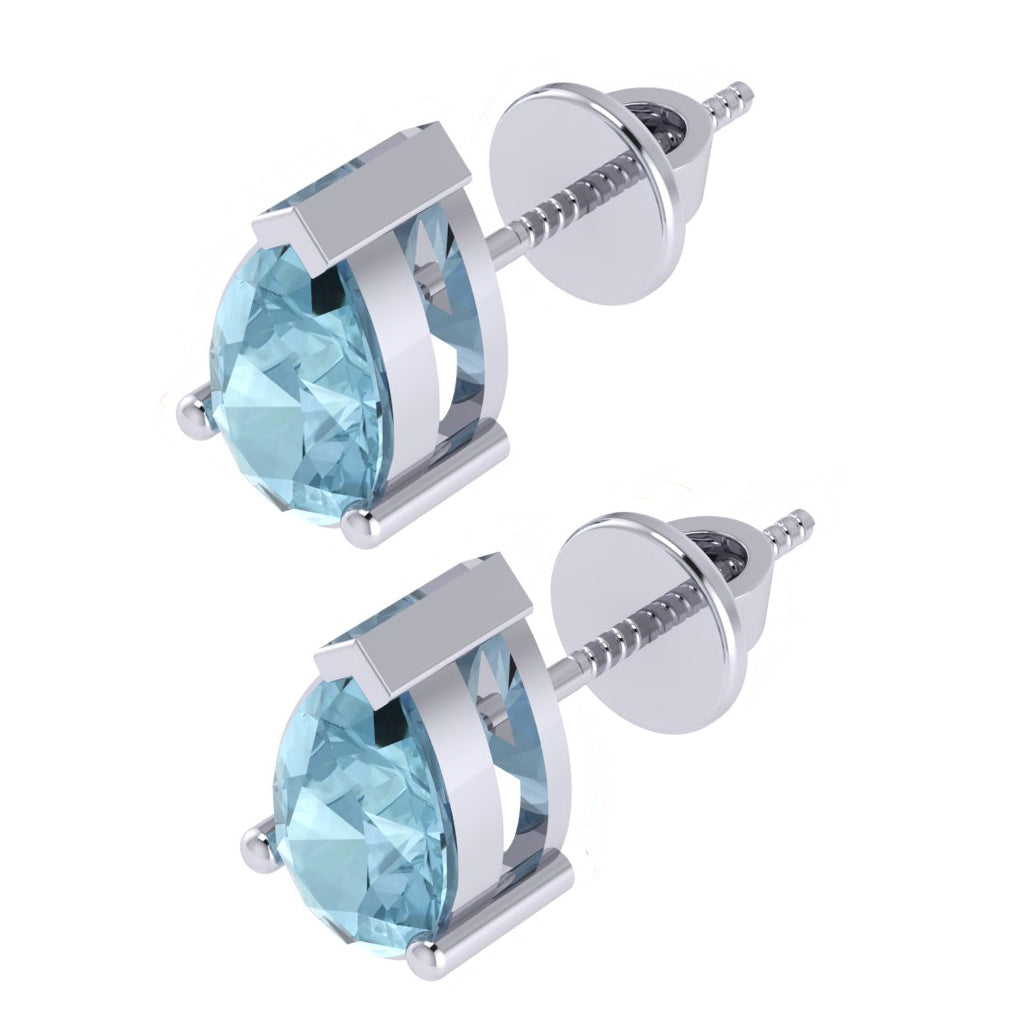 white gold plated sterling silver pear shape aquamarine march birthstone stud earrings