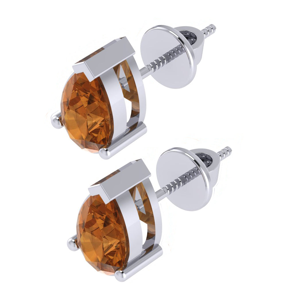 white gold plated sterling silver pear shape citrine november birthstone stud earrings