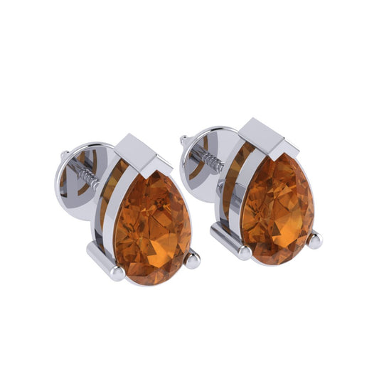 white gold plated sterling silver pear shape citrine november birthstone stud earrings